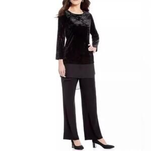 NEW IC By Connie K Black Crushed Velvet Chiffon Edge Tunic Top Dress Medium